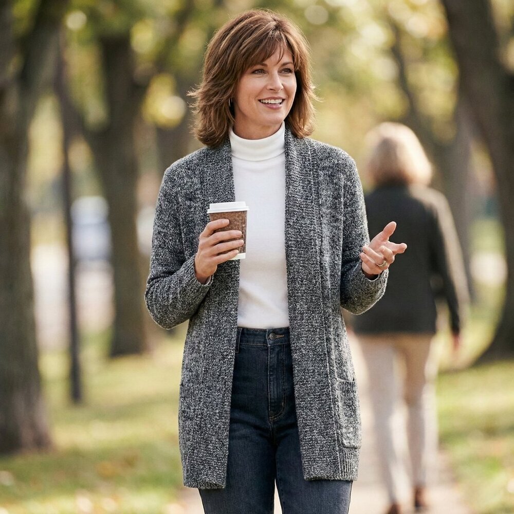 White Stag Women Small Textured Open Front Cardigan Black Gray Cozy Layer Preppy